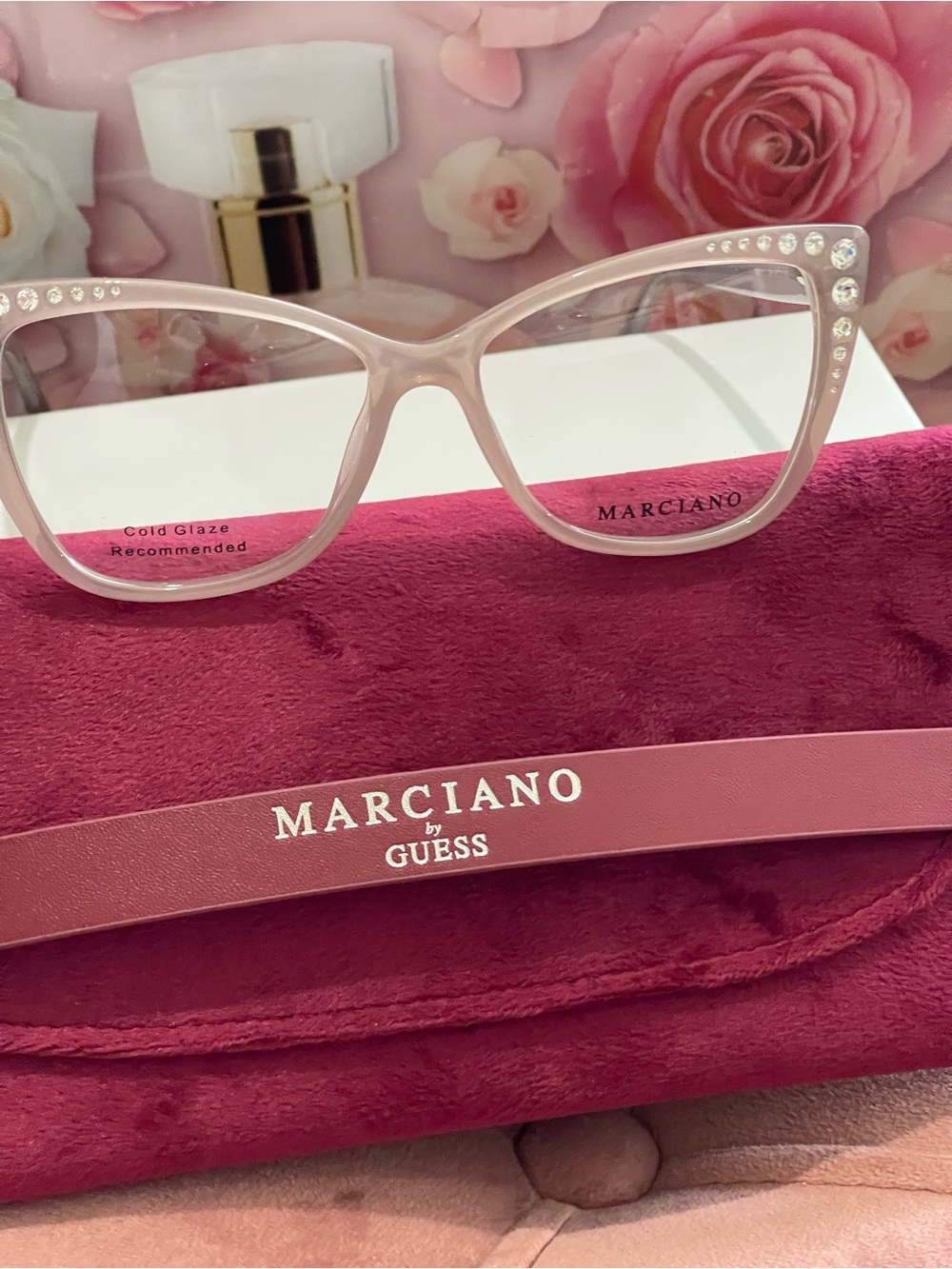 Marciano translucent pink crystal cat-eye glasses